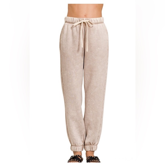 Acid Wash Fleece Sweatpants | Ash Mocha - Picture 2 of 3
